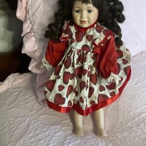 Heart Patterned Doll with Red Dress